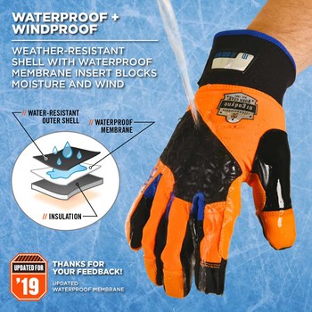 Ergodyne ProFlex 818WP Hi-Vis Orange Large Cold Condition Gloves - Thinsulate Insulation - 17394