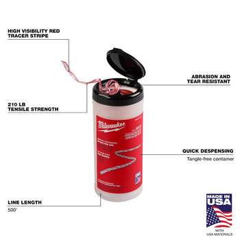 Milwaukee Red, Clear Polypropylene Pull Line - 500 ft Length - 48-22-4138