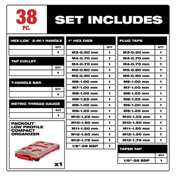 Milwaukee Hex-LOK Tap & Die Set 49-22-5603 - Black Oxide - High Carbon Steel