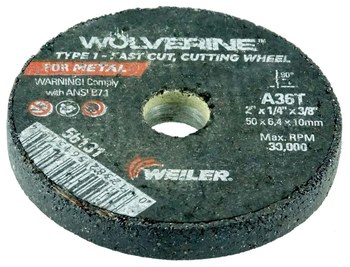 Weiler Wolverine Cutoff Wheel 56131 - Type 27 - Depressed Center Wheel - 2 in - Aluminum Oxide - 36 - R