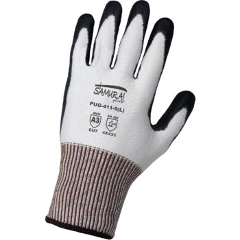 Global Glove Samurai PUG411 Black/White 2XL Cut-Resistant Glove - ANSI A2 Cut Resistance - Polyurethane Palm Coating - PUG411/2XL