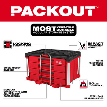 Milwaukee PACKOUT 14.3 in 4-Drawer Tool Box 48-22-8444 - 3 Drawer - Plastic
