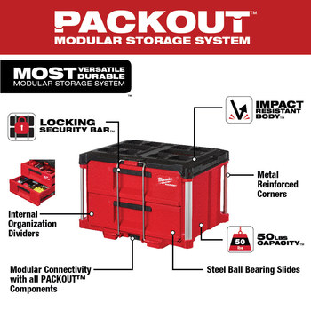 Milwaukee PACKOUT Red/Black Drawer Tool Box - 16.3 in Length - 22.2 in Wide - 48-22-8442