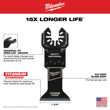 Milwaukee OPEN-LOK TITANIUM CHARGED End Cut Oscillating Multi-Tool Blade 49-25-1268 - 1.75 in Width x 0.03 in Thick - Bi-Metal