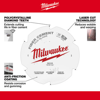 Milwaukee Circular Saw Blade 48-40-7010 - 10 in Diameter - Polycrystalline Diamond (PCD)