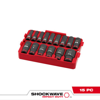 Milwaukee SHOCKWAVE Impact Duty 49-66-6817 6 Point Socket Tray Set - Chrome Molybdenum Steel - 1/2 in Drive - 61664