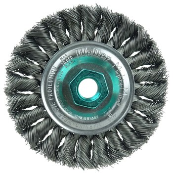 Weiler 13102 Wheel Brush - 4 in Dia - Knotted - Standard Twist Steel Bristle