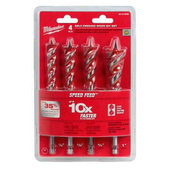 Picture of Milwaukee Speed Feed 1/2 in, 5/8 in, 3/4 in, 1 in High Speed Steel Selfeed Wood Bit Kit 48-13-0400 (Main product image)