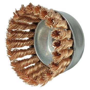 Weiler Bronze Cup Brush - Threaded Arbor Attachment - 2-3/4 in Diameter - 5/8 in-11 UNC Center Hole - 0.020 in Bristle Diameter - 13299