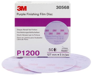 3M Hookit Coated Aluminum Oxide Purple Hook & Loop Disc - Film Backing - P1200 Grit - Super Fine - 5 in Diameter - 30568