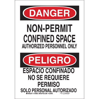 Picture of Brady B-302 Polyester Rectangle White English / Spanish Confined Space Sign part number 124093 (Main product image)