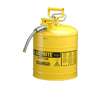 Picture of Justrite Accuflow Yellow Steel Leak-Proof, Pressure-Relief Vent, Self-Closing 5 gal Safety Can (Main product image)