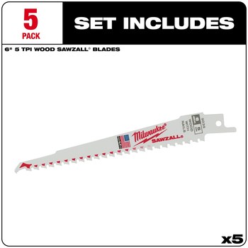 Milwaukee SAWZALL Reciprocating Saw Blade 48-00-5035 - 6 TPI - 0.75 in Width x 0.05 in Thick - Bi-Metal