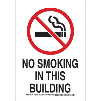Picture of Brady B-555 Aluminum Rectangle White English No Smoking Sign part number 127998 (Main product image)