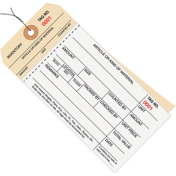 Picture of White/Manila 10 Point Cardstock 9410 Inventory Tags 2 Part Carbonless Stub Style # 8 - Pre-Wired (Main product image)