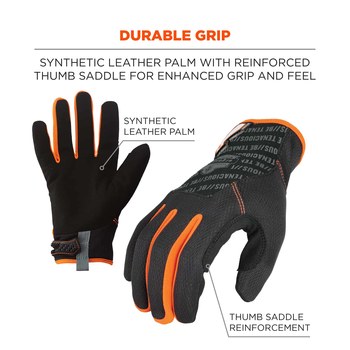 Ergodyne ProFlex 812 Black/Orange Large Synthetic Polyester Work Gloves - 17174