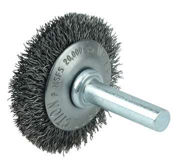 Weiler 17902 Wheel Brush - 1-1/2 in Dia - Crimped Steel Bristle