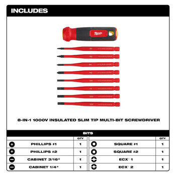 Milwaukee 48-22-2218 8-in-1 Slim Tip Multi-Bit Screwdriver - 12.68 in - 84810