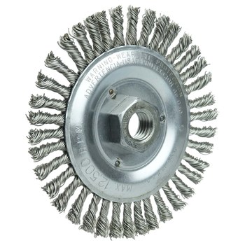 Weiler Vortec Pro 36296 Wheel Brush - 5 in Dia - Knotted - Stringer Bead Stainless Steel Bristle