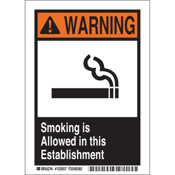 Picture of Brady B-555 Aluminum Rectangle White English Smoking Area Sign part number 123059 (Main product image)