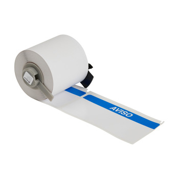 Picture of Brady Blue on White Abrasion-Resistant, Chemical-Resistant, Oil-Resistant, Outdoor Use Vinyl Thermal Transfer M6-38-595-AVISO Die-Cut Thermal Transfer Printer Label Roll (Main product image)