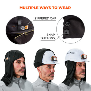 Ergodyne N-Ferno 6885 Black Banox FR3 Cotton Cold Weather Head Liner - Hook & Loop, Zipper - 720476-16885