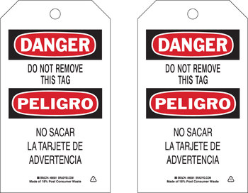 Picture of Brady Black / Red on White Laminated, Metal Grommet, Write-On Polyester / Paper 86468 Equipment Safety Tag (Main product image)