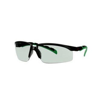 3M Solus 2000 Series Safety Glasses S2017AS-BLK - Anti-Scratch Low IR Gray Lens - Black/Green Ratcheting Temples