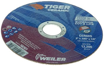 Weiler Tiger Ceramic Cutoff Wheel 58301 - Type 1 (Straight) - 5 in - Ceramic - 60