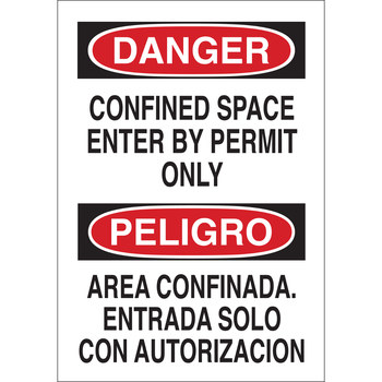 Picture of Brady B-302 Polyester Rectangle White English / Spanish Confined Space Sign part number 90803 (Main product image)
