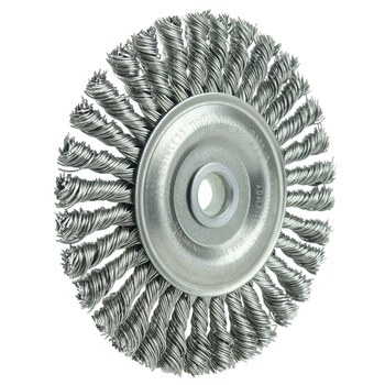 Weiler Roughneck 08954 Wheel Brush - 4 in Dia - Knotted - Stringer Bead Stainless Steel Bristle