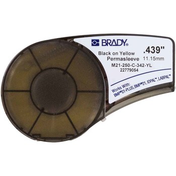 Brady PermaSleeve M21-250-C-342-YL Die-Cut Printer Sleeve - 0.813 in x 0.439 in - Polyolefin - Black on Yellow - B-342 - 93063