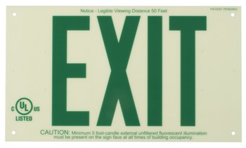Picture of Brady Bradyglo B-347 Polyester / Polystyrene Rectangle White English Exit Sign part number 87808B (Main product image)