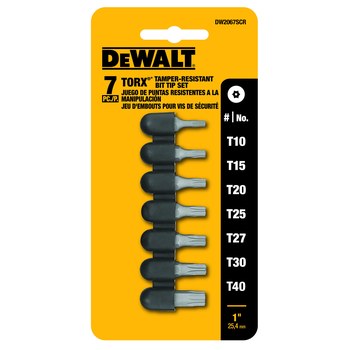 Dewalt Torx Tamper Bit Tip Set DW2067SCR 1 4 in Shank S2 Steel 1 in Length 21703