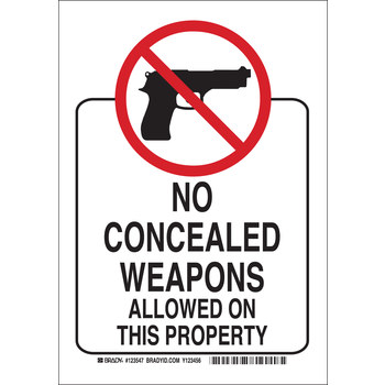 Picture of Brady B-302 Polyester Rectangle White English Weapon Control Sign part number 123550 (Main product image)