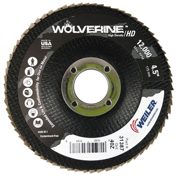 Weiler Wolverine Type 27 Flap Disc 31387, Zirconium, 4-1/2 Weiler Wolverine Type 27 Flap Disc 31387, Zirconium, 4-1/2