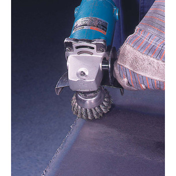 Weiler Steel Cup Brush - Threaded Arbor Attachment - 4 in Diameter - 5/8 in-11 UNC Center Hole - 0.023 in Bristle Diameter - 94012