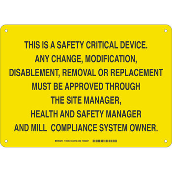 Picture of Brady B-120 Fiberglass Rectangle Yellow English Equipment Safety Sign part number 145596 (Main product image)