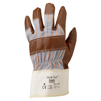 Ansell Hyd-Tuf 52-547 Brown/Gray 10 Cotton/Leather Work Gloves - Nitrile Palm Only Coating - 207481