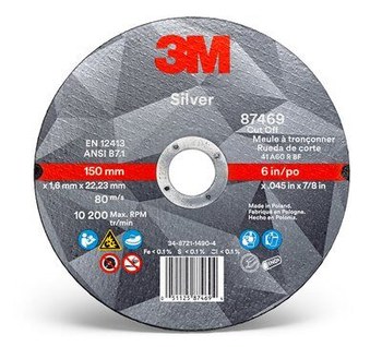 3M Silver Ceramic Cutoff Wheel - 6 in Diameter - 87469