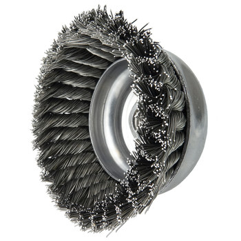 Weiler Steel Cup Brush - Threaded Arbor Attachment - 5 in Diameter - 5/8 in-11 UNC Center Hole - 0.014 in Bristle Diameter - 12256