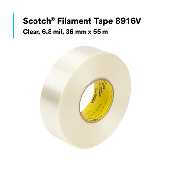 3M Scotch 8916V Clear Filament Tape - 36 mm Width x 55 m Length - 6.8 mil Thick - 31368