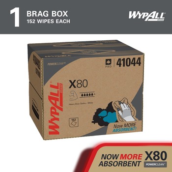 Kimberly-Clark Wypall PowerClean X80 Wiper 41044, Hydroknit, - 12.5 in x 16.8 in - White