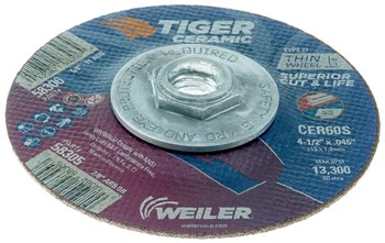 Weiler Tiger Ceramic Cutoff Wheel 58306 - Type 27 (Depressed Center) - 4 1/2 in - Ceramic - 60