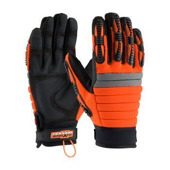 Picture of PIP Maximum Safety Miner's Miracle 120-4700 Black/High-Visibility Orange XL Leather/Nylon/Polyurethane/Spandex Full Fingered Work Gloves (Main product image)