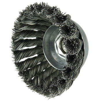 Weiler Steel Cup Brush - Threaded Arbor Attachment - 3-1/2 in Diameter - 5/8 in-11 UNC Center Hole - 0.014 in Bristle Diameter - 12736