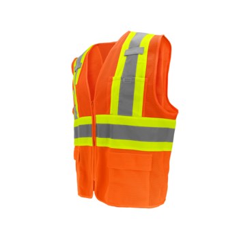 Global Glove FrogWear HV High-Visibility Surveyor's Vest GLO-0045 - Size Large - High-Visibility Orange & Yellow/Green - GLO-0045 LG
