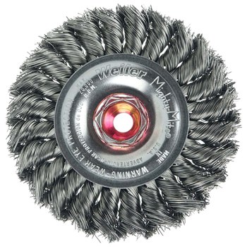 Weiler 13101 Wheel Brush - 4 in Dia - Knotted - Standard Twist Steel Bristle
