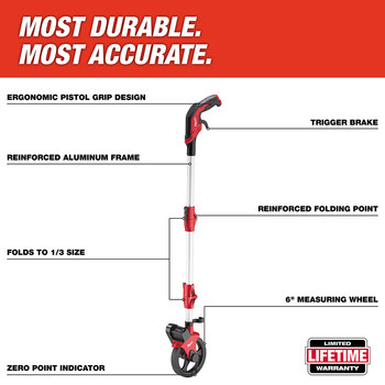 Milwaukee Red/Black Aluminum Measuring Wheel - 6 in Diameter - 48-22-5006