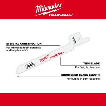 Milwaukee HACKZALL Reciprocating Saw Blade 49-00-5324 - 18 TPI - 4 in Width x 0.06 in Thick - High Speed Steel
